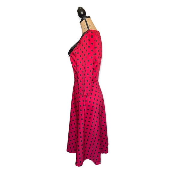 LINDY BOP DRESS POLKA DOT ROCKABILLY MIDI SWING RED BLACK MEDIUM M - Picture 3 of 5